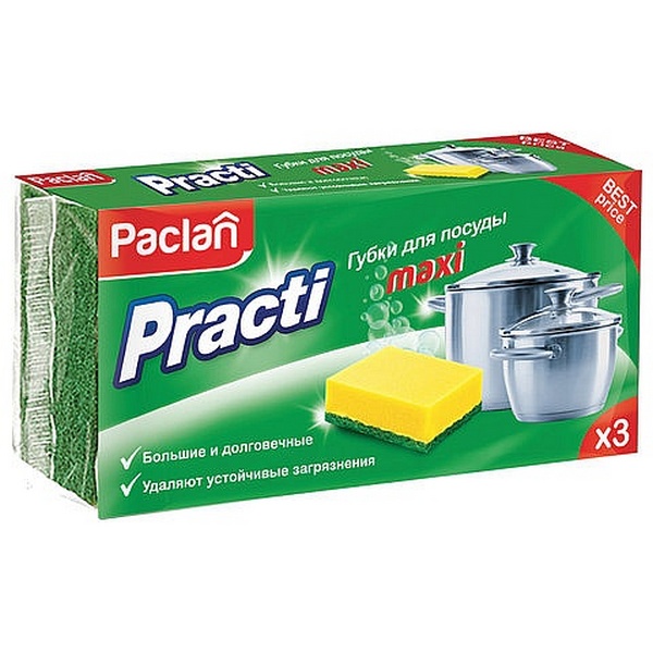 Губки для посуды Paclan Practi Maxi 3 шт дозатор с емкостью для губки wasserkraft k 8499 9062210