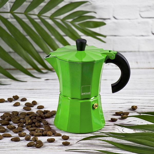 Кофеварка гейзерная на 3 чашки 150 мл Аромат кофе Morosina зелёный
