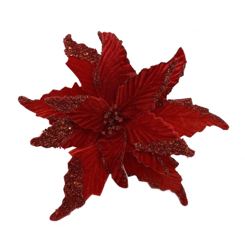 Цветок на клипсе 35 см House of Seasons Пуансеттия красный красный лотос