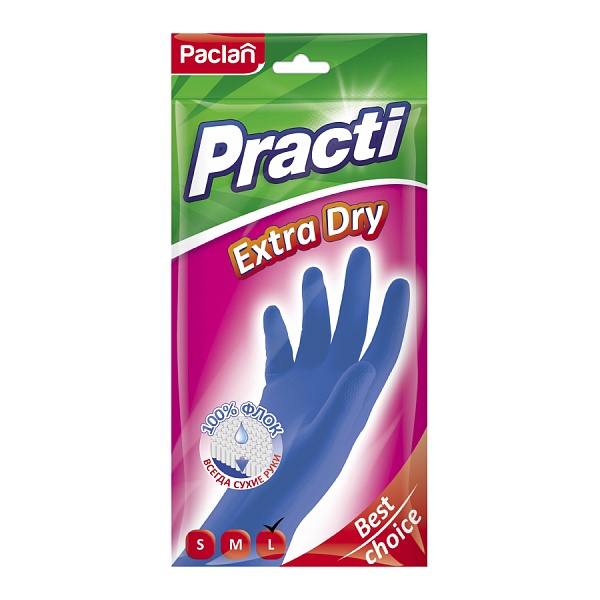 Перчатки резиновые Paclan Practi Extra Dry L синий Paclan DMH-407350 - фото 3