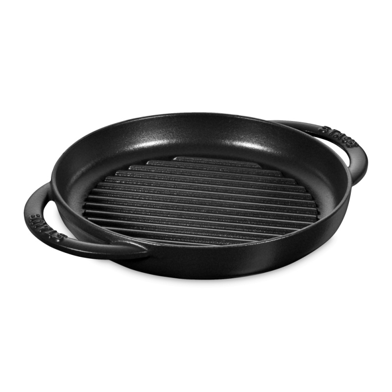 Сковорода-гриль чугунная круглая ручками 22 см Staub чёрный сковорода чугунная с ручками 26 см staub чёрный