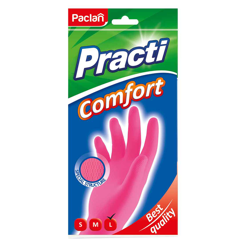 Перчатки резиновые Paclan Comfort L розовый перчатки резиновые с ароматом лимона paclan m жёлтый