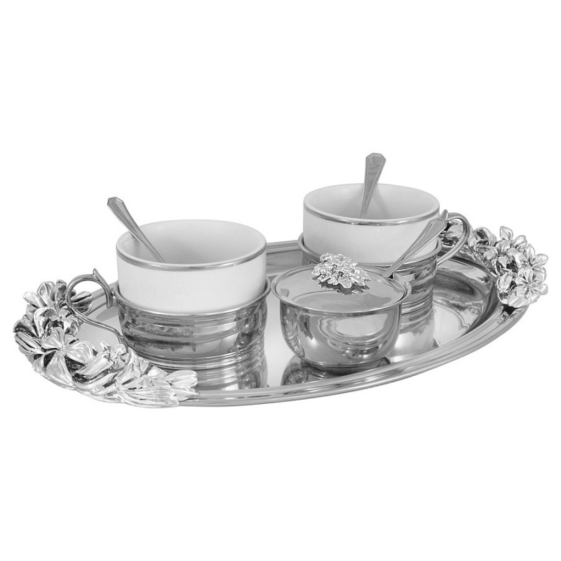 Чайный набор с подносом на 2 персоны Гамма серебро