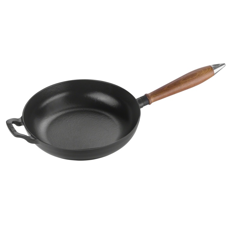 Сковорода круглая с деревянной ручкой 24 см Staub чёрный сковорода чугунная с ручками 26 см staub вишнёвый