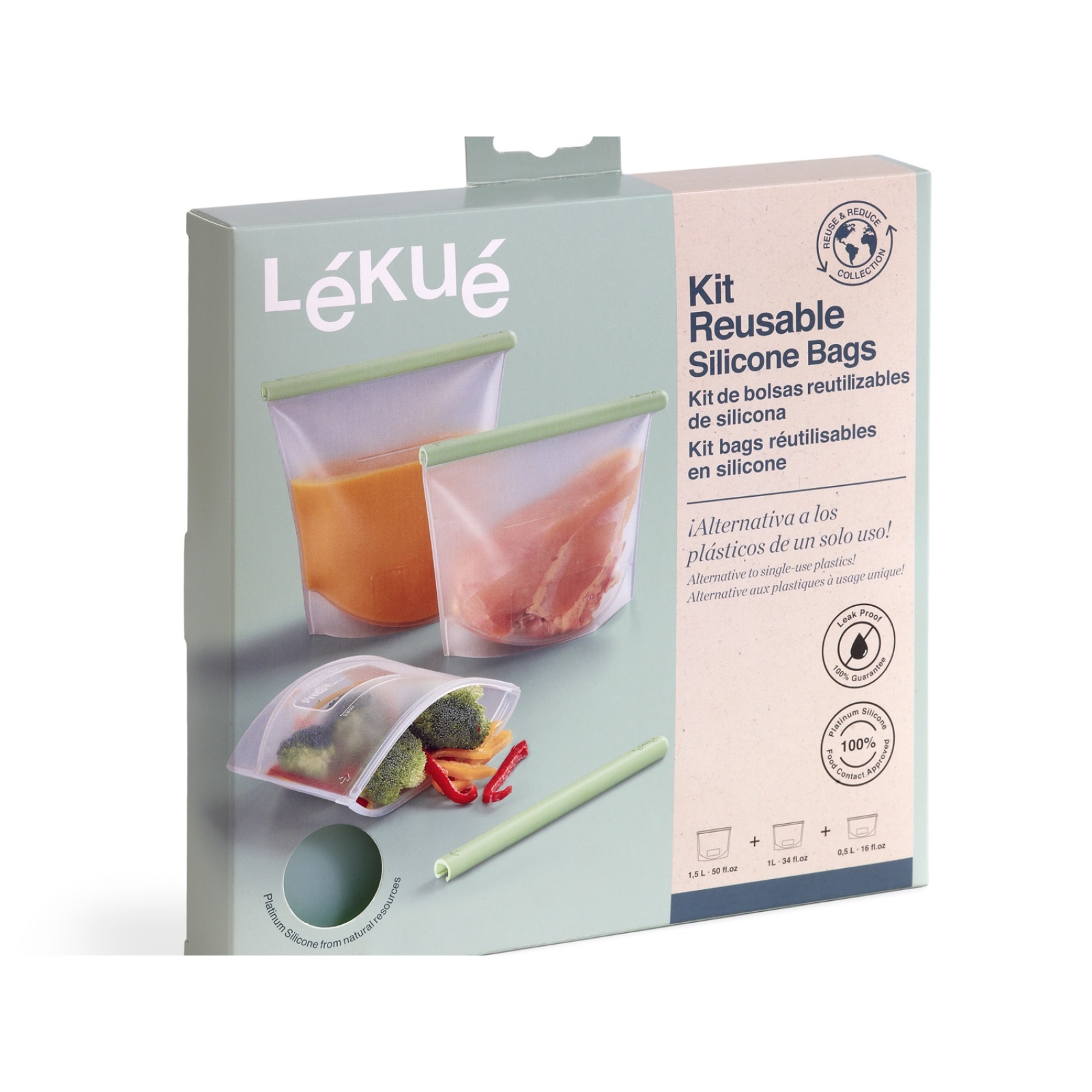 Набор пакетов силиконовых с зажимом Lekue 3 шт от CookHouse