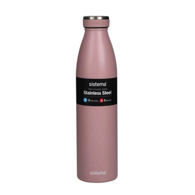 Стальная бутылка 750 мл розовый Sistema CKH-575_РОЗОВЫЙ - фото 1