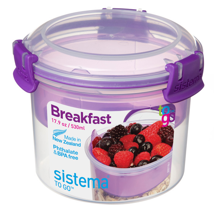 Ланч-бокс с ложкой круглый двухуровневый 530 мл Sistema Breakfast To-Go фиолетовый Sistema DMH-21355_ФИОЛЕТОВЫЙ - фото 1