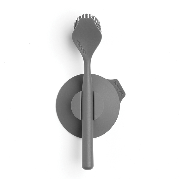 Щётка для мытья посуды с держателем на присоске Brabantia Sink Side тёмно-серый водосгон с держателем на вакуумной присоске 23 5×20 5×2 см