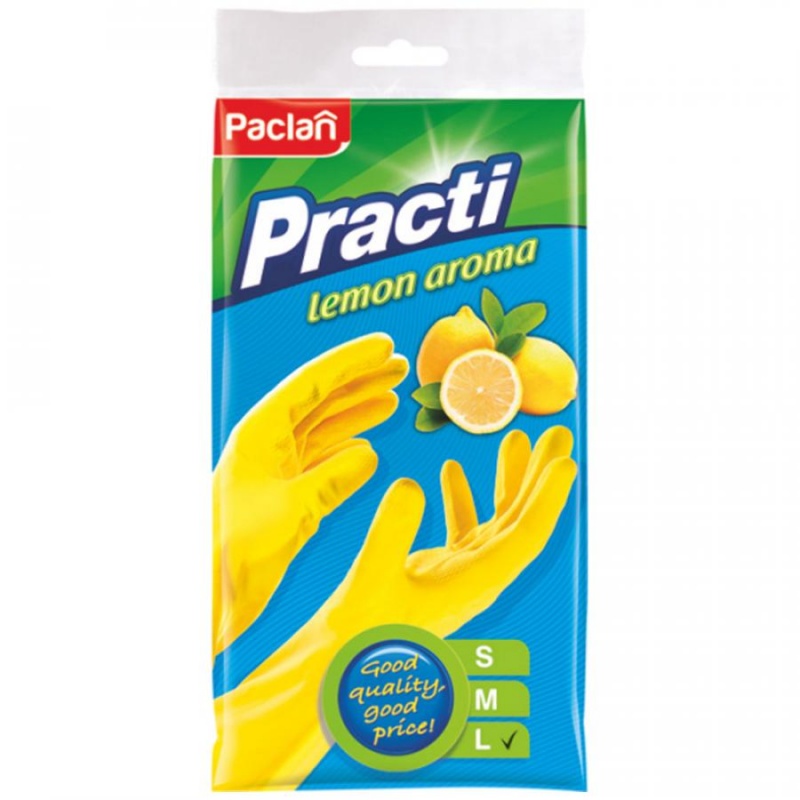 Перчатки резиновые с ароматом лимона Paclan L жёлтый перчатки резиновые paclan practi extra dry s в ассортименте
