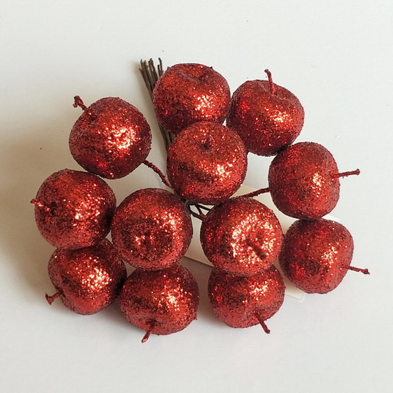 Набор яблок с глиттером на вставках 2.2 x 10.5 см Азалия красный 12 шт