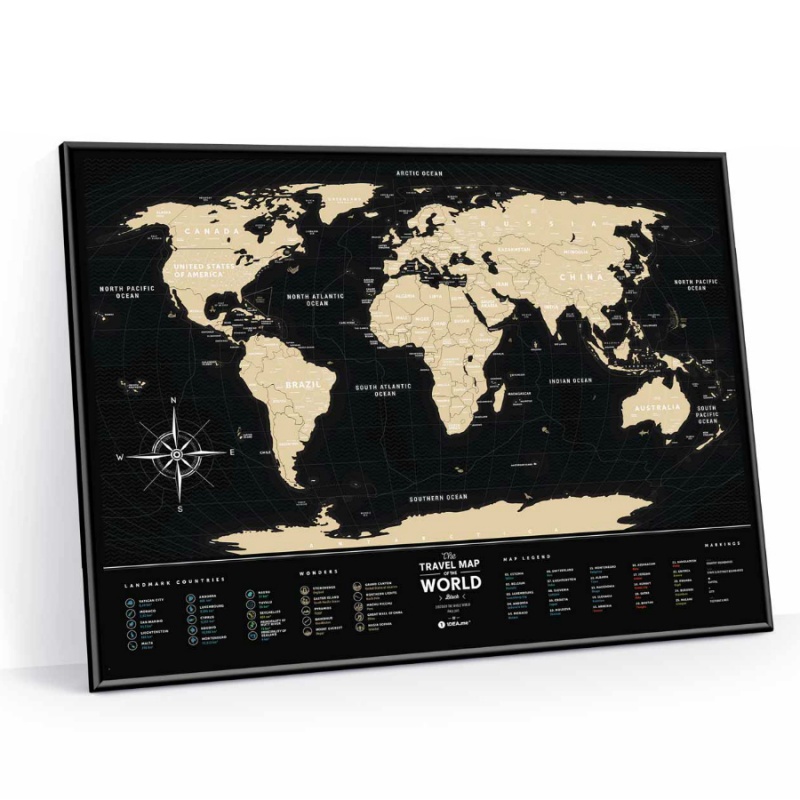 Cкретч-карта мира Travel Map Black World в металлической раме 1DEA.me CKH-BWF