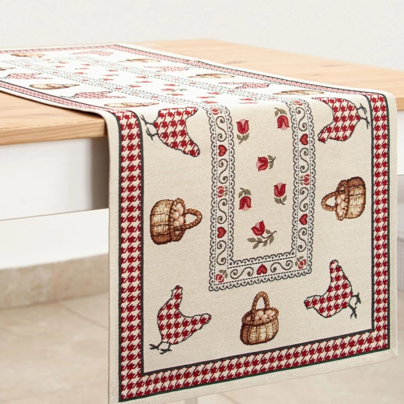 Дорожка 44 х 140 см Le Gobelin Петушки и курочки красный бордюр 747₽
