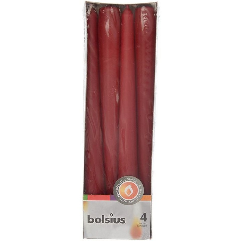 Набор конусных свечей 24,5 см Bolsius тёмно-красный 4 шт Bolsius CKH-51650 - фото 1