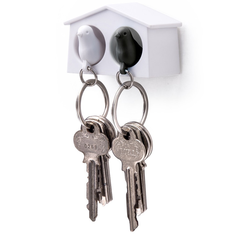 Держатель+брелок для ключей двойной Mini Sparrow белый-черный Qualy CKH-QL10185-WH-WH-BK