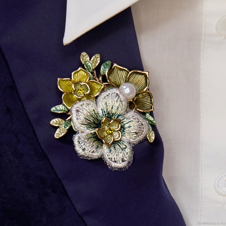 Брошь Shadore Букет, хаки