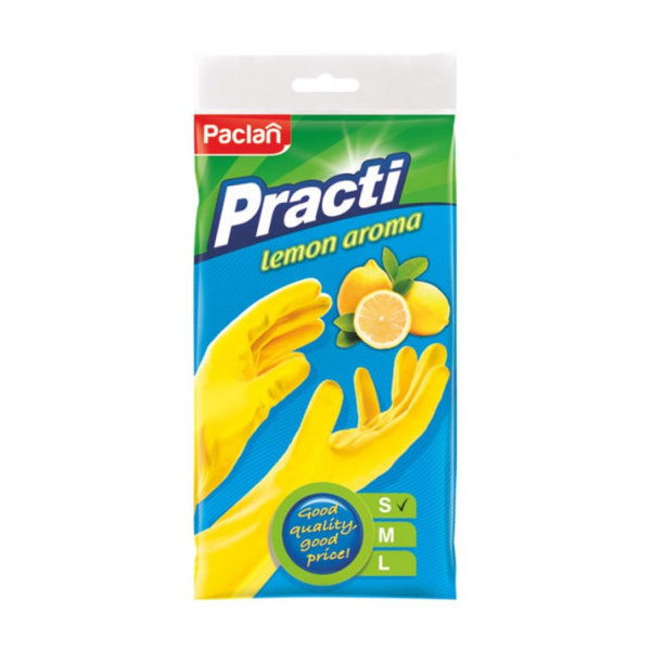 Перчатки резиновые с ароматом лимона Paclan S жёлтый перчатки с запахом лимона paclan practi lemon aroma l