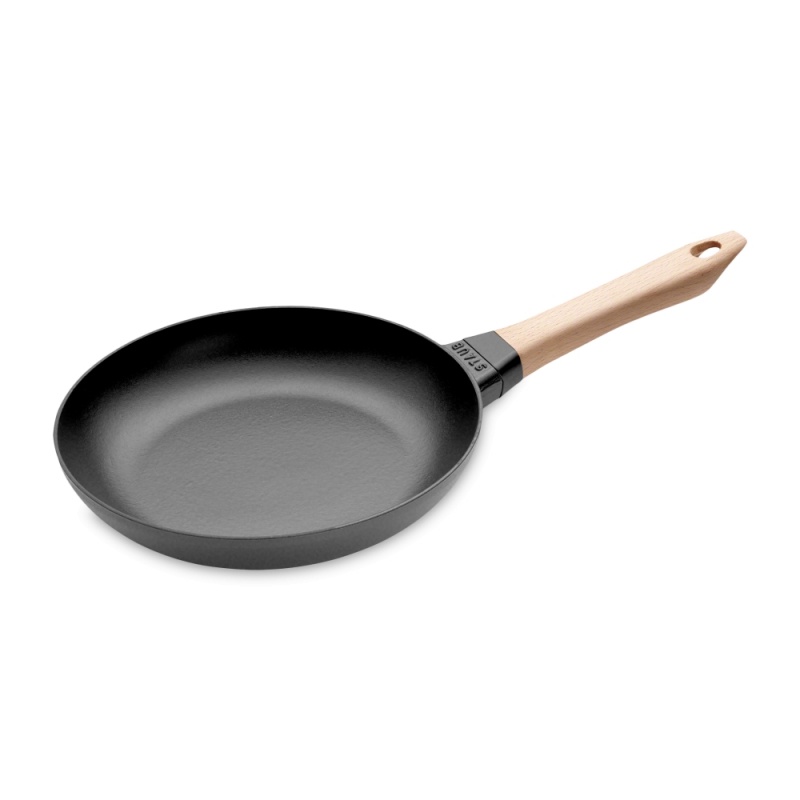 Сковорода круглая 20 см с деревянной ручкой Staub чёрный шумовка для казана узбекская 48см диаметр 14см с деревянной ручкой