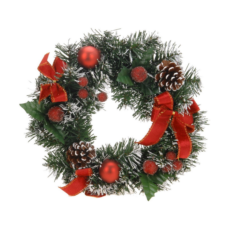 Венок декоративный рождественский 30см с шишками, искусственными ягодами и лентами от CookHouse