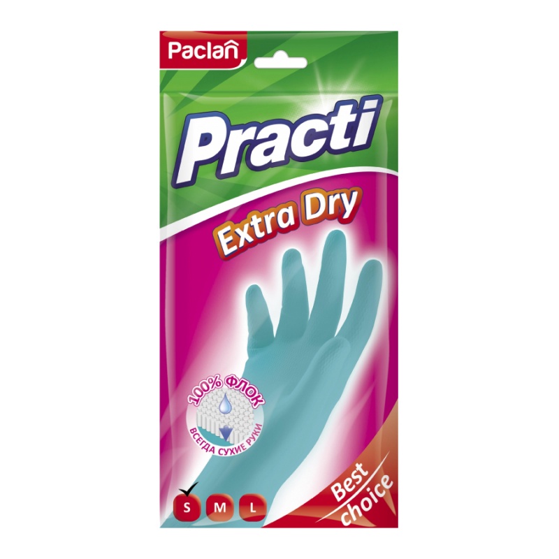 Перчатки резиновые Paclan Practi Extra Dry S в ассортименте салфетки губчатые 18 х 18 см paclan 2 шт
