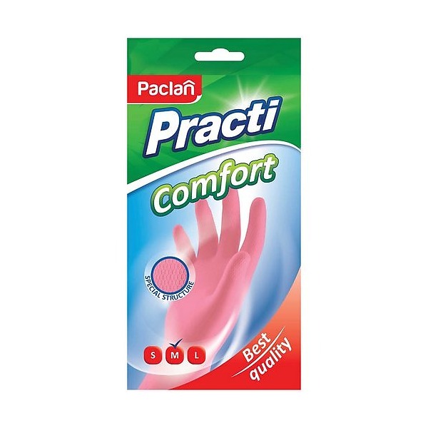 Перчатки резиновые Paclan Comfort M розовый перчатки резиновые с ароматом лимона paclan m жёлтый