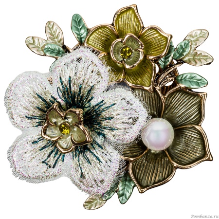 Брошь Shadore Букет, хаки