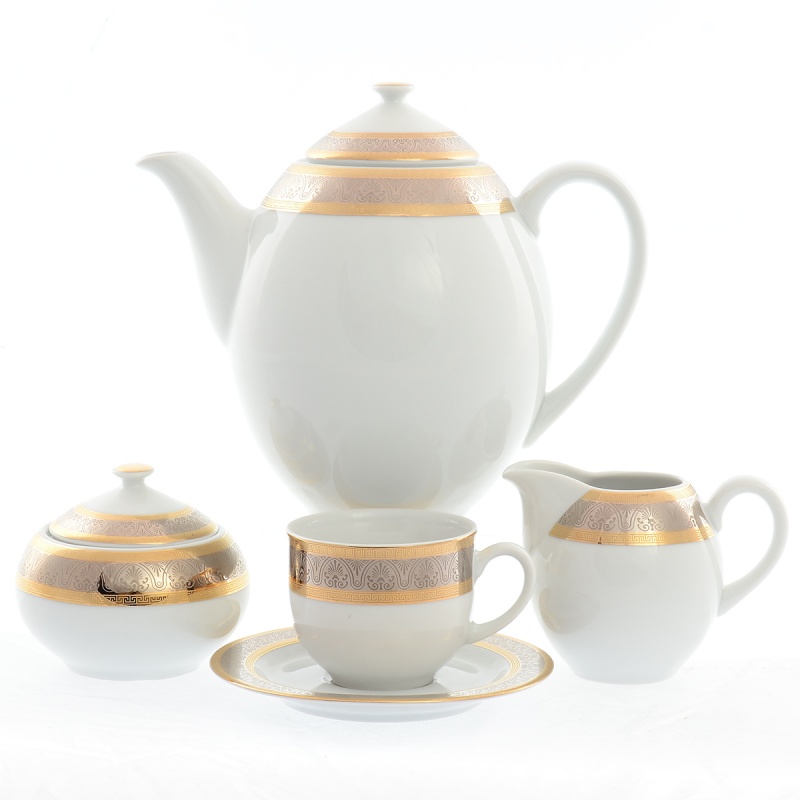 

Кофейный сервиз на 6 персон Thun Опал широкий кант платина золото 17 предметов