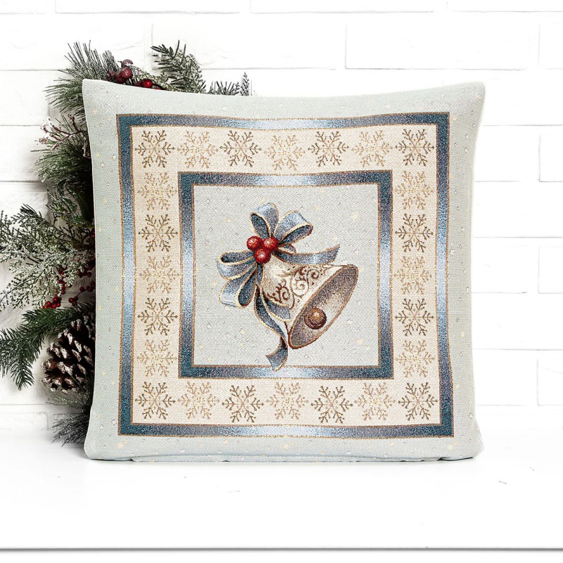 Подушка 45 х 45 см Le Gobelin Новогодний вечер Колокольчик голубая