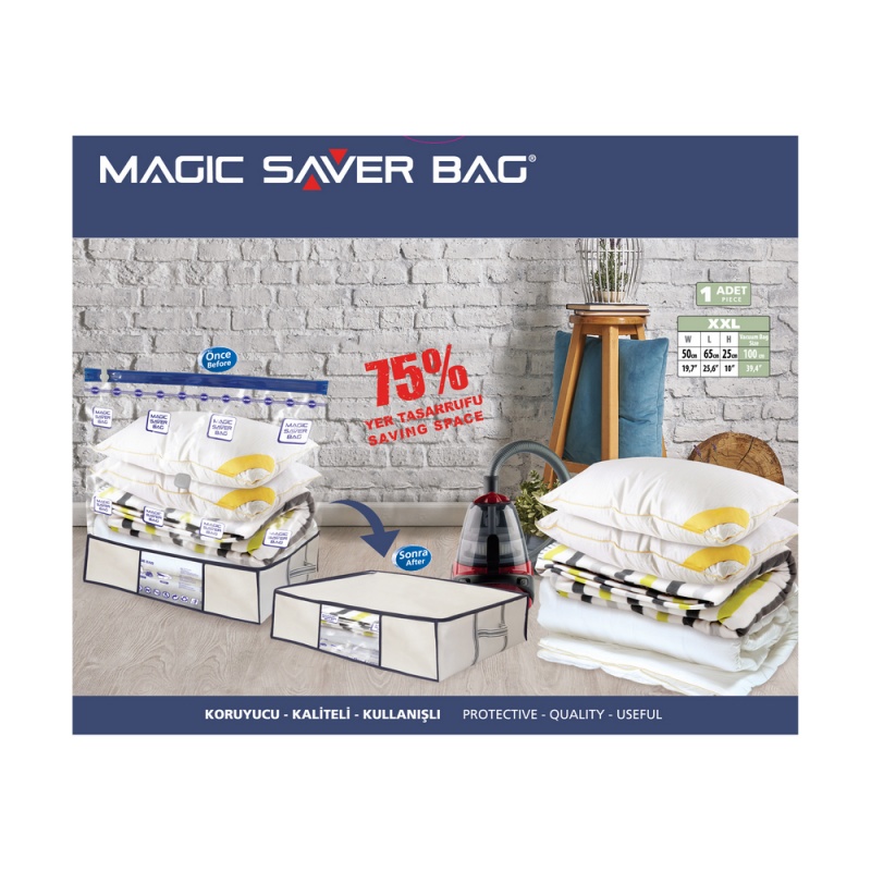 Набор кофр с вакуумным пакетом Magic Saver Bag ХXLarge набор вакуумных дорожных пакетов 50 х 70 см magic saver bag roll up large 2 шт