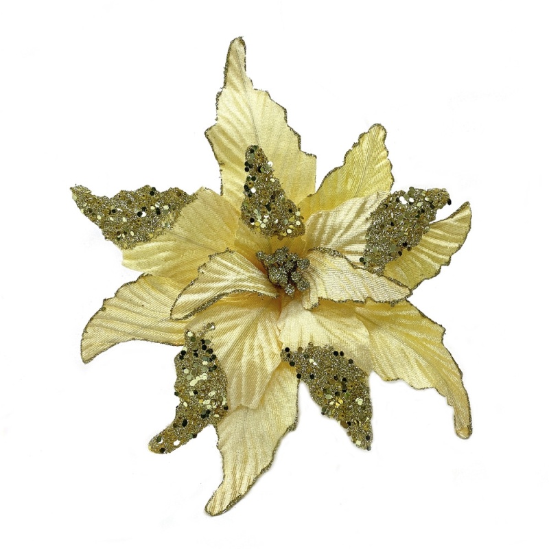 Цветок на клипсе 28 см House of Seasons Пуансеттия светлое золото птица на клипсе 28 см house of seasons золото