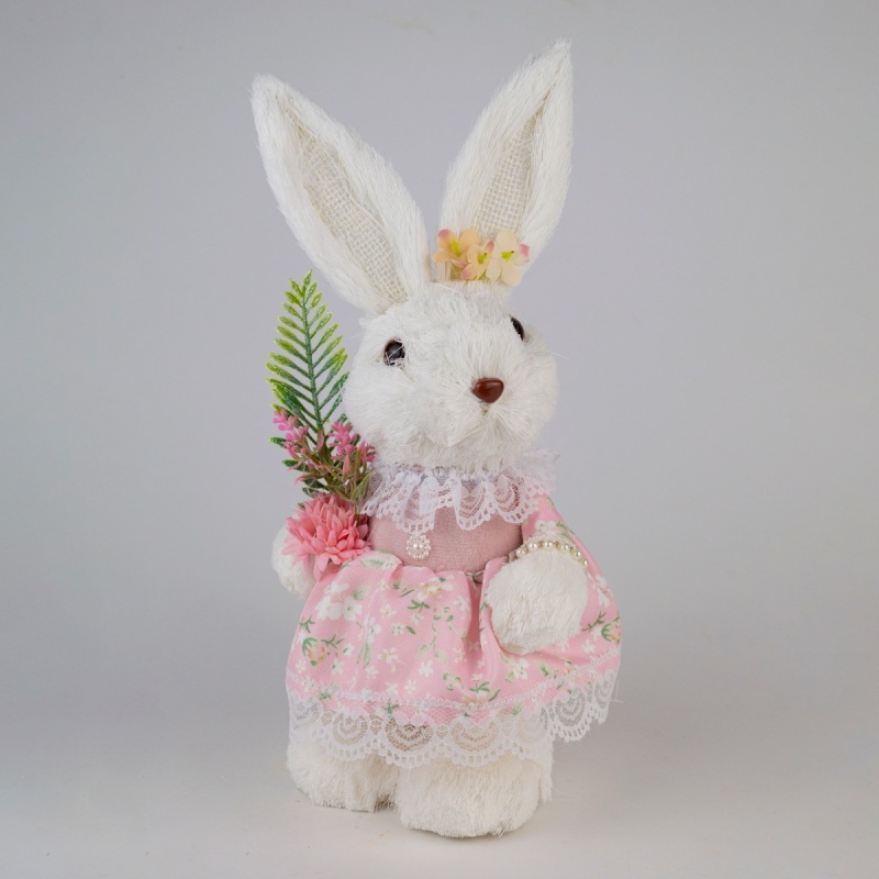 Сувенир 30 см Азалия Заяц-девочка бело-розовый заяц на взлетной полосе