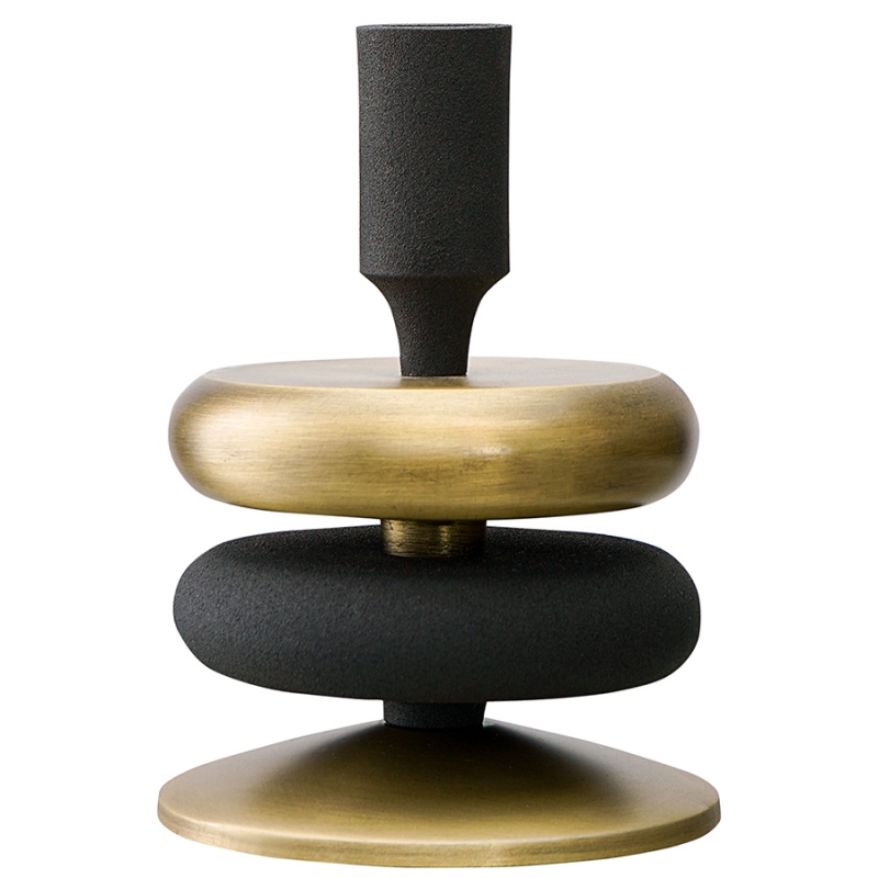 Подсвечник 17 см Bergenson Bjorn Stone чёрныйантичная латунь 3300₽