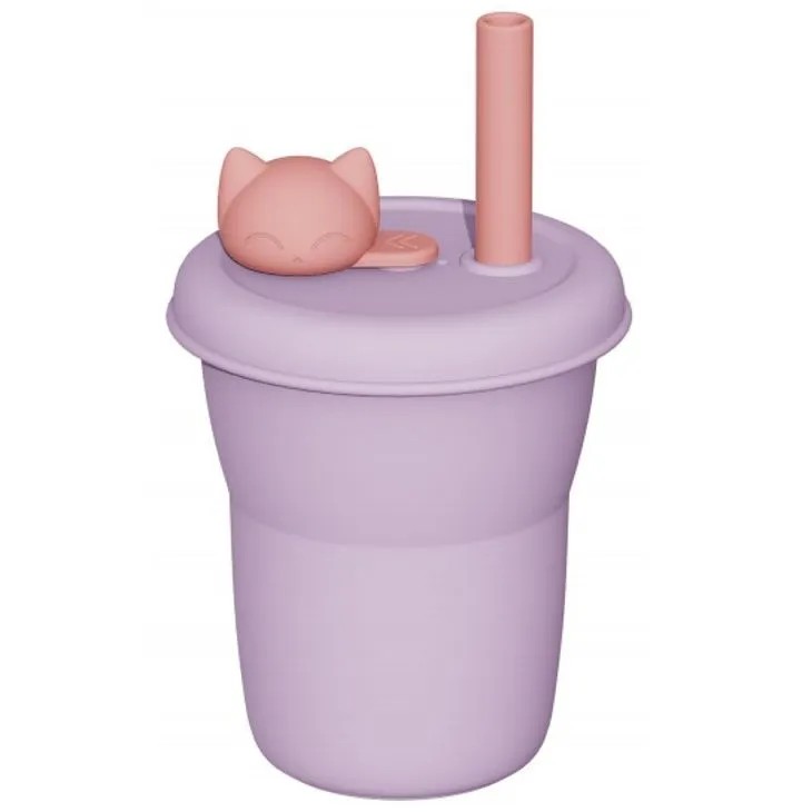 Стакан силиконовый с трубочкой Jordan&Judy Котёнок фиолетовый стакан с трубочкой и крышкой coca cola n5 500мл san miguel sm9009