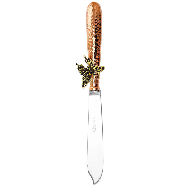 Нож для рыбы медный 22 см Кольчугинский мельхиор Бабочки подставка под турку кольчугинский мельхиор бабочки медный