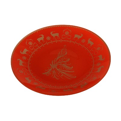 Тарелка декоративная 20 см Ёлочка Nina Glass Новый год красный