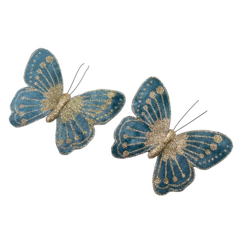 Набор декоративных бабочек 2 шт с глиттером Азалия голубой Азалия DMH-CHQ22060/2 DMH-CHQ22060/2 - фото 1