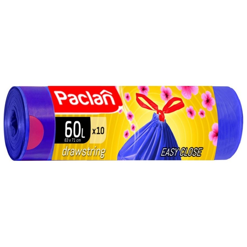 Мешки для мусора с тесьмой 60 л Paclan Aroma 10 шт фиолетовый пакеты для мусора 35 л 15 шт особопрочные с завязками марья искусница