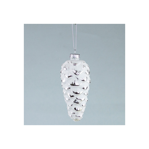 Украшение подвесное шишка стеклянная 13 х 6 см DecoLine белый-серебрянный