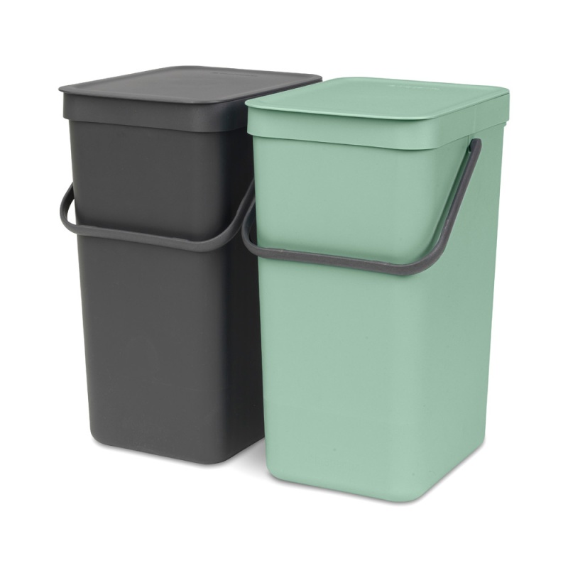 Набор ведер для мусора 2 x 16 л Brabantia Sort & Go темно-серый и мятно-голубой настольный контейнер для мусора brabantia металлик