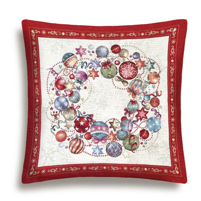 Подушка 45 х 45 см Le Gobelin Елочные украшения Фейерверк Веночек красная