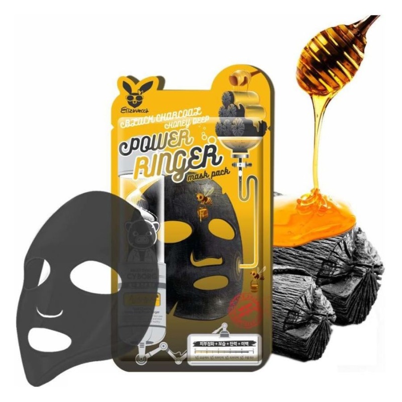 Маска для лица с древесным углём и мёдом Elizavecca Power Ringer Mask Pack Black Charcoal Hon