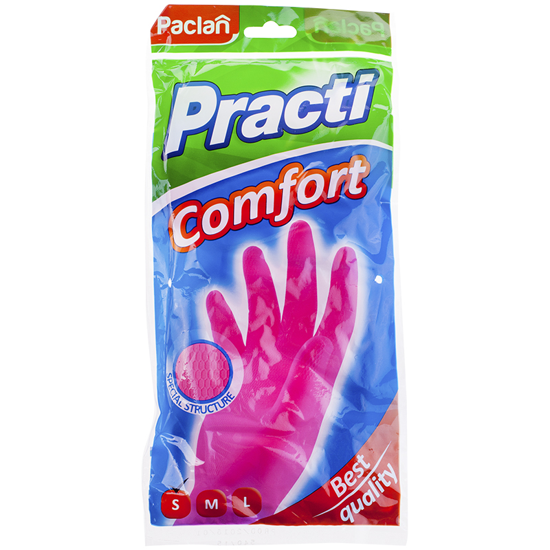 Перчатки резиновые Paclan Comfort S розовый перчатки латексные paclan practi comfort s розовый