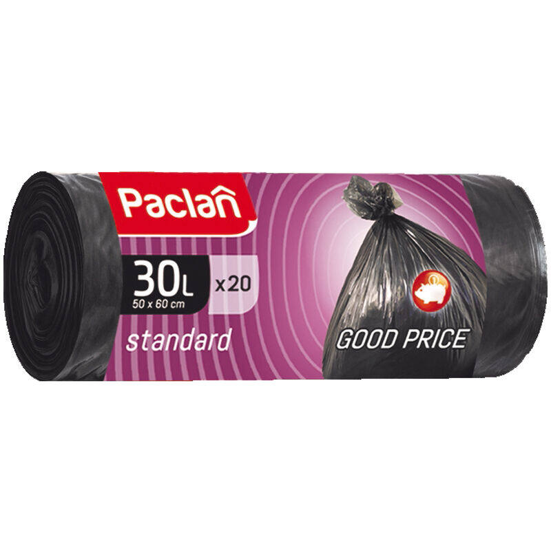 Мешки для мусора 30 л Paclan Standart 20 шт чёрный пакеты для мусора 180 л 10 шт 90х110 см ромашка стандарт вр 0086