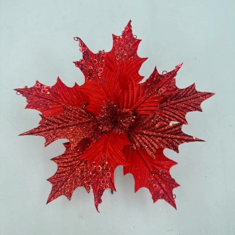 Пуансетия с глиттером на вставке 28 см Азалия красная