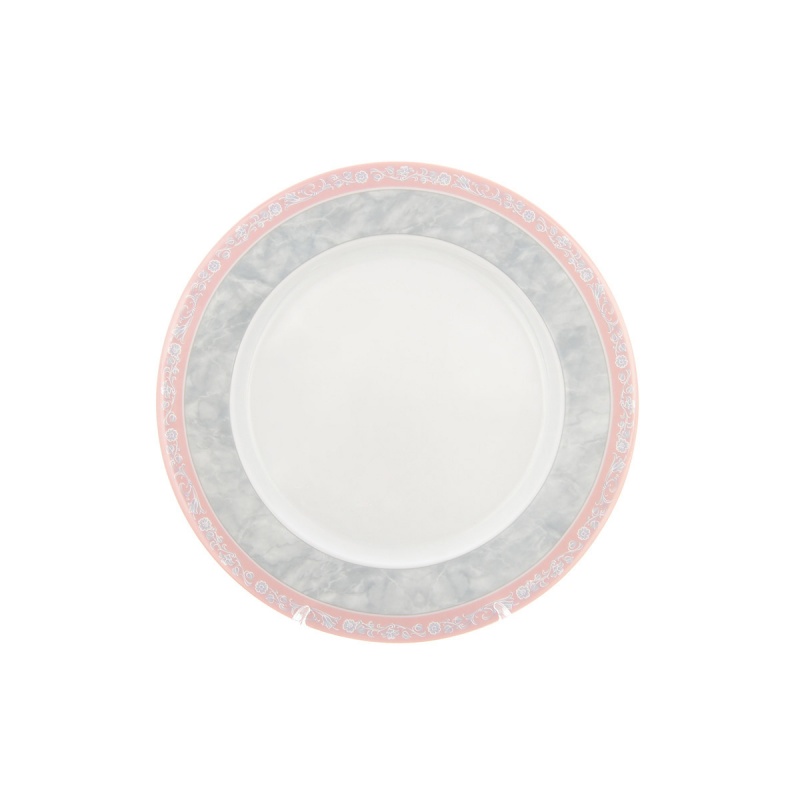 Набор обеденных тарелок 25 см Thun Яна серый мрамор с розовым кантом 6 шт