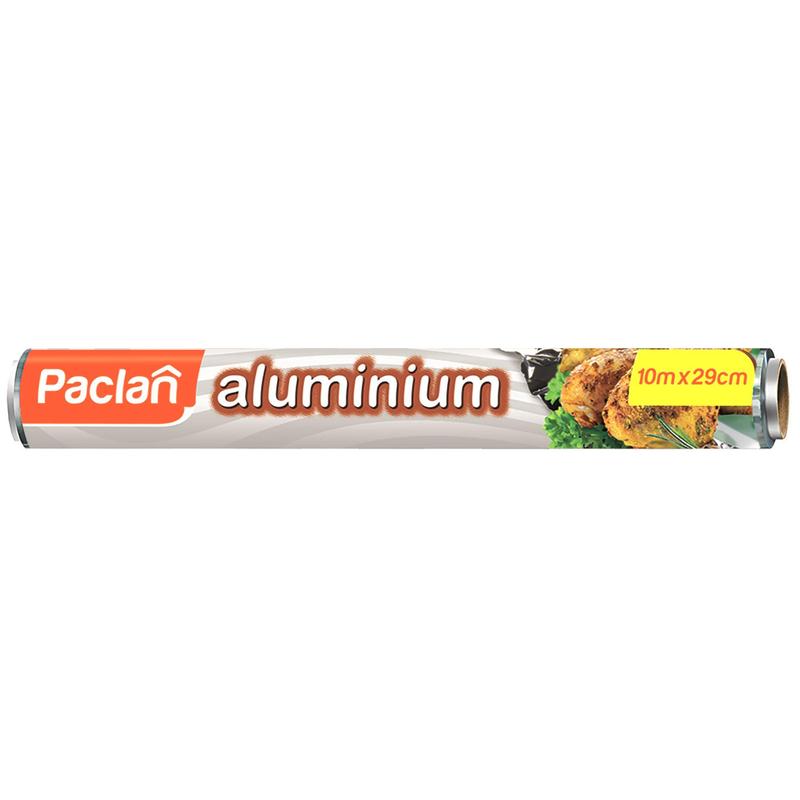 Фольга алюминиевая 10 м х 29 см Paclan в рулоне рукав для запекания с клипсами paclan