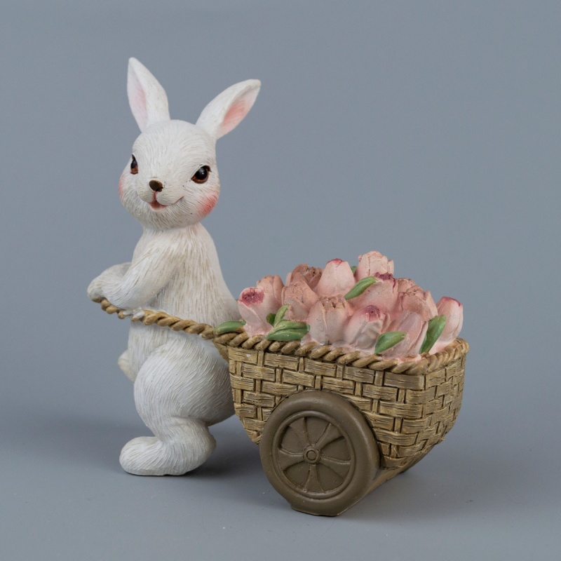 Сувенир 12 см Азалия Кролик с тележкой белый украшение подвесное азалия шар с кисточкой белый
