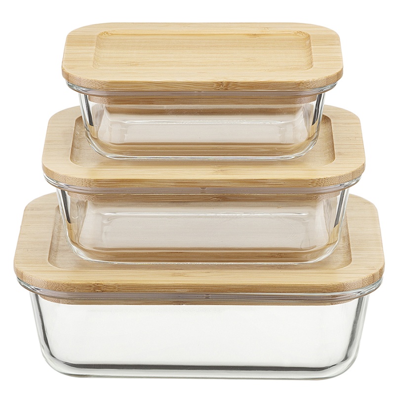 

Набор стеклянных прямоугольных контейнеров с бамбуковыми крышками 3 шт Smart Solutions