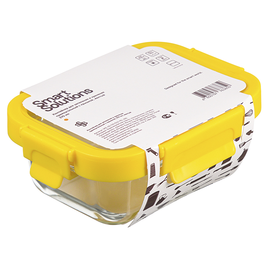 Контейнер для запекания и хранения прямоугольный с крышкой, 370 мл, желтый Smart Solutions DMH-SFE-SS-CN-GLS-YEL-370 - фото 3