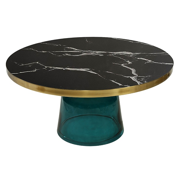 Столик кофейный odd, D75 см, мрамор/голубой