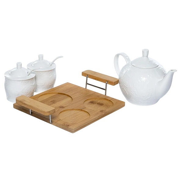 Набор для сервировки с чайником 1200 мл и сахарницами 300 мл на бамбуковой подставке Balsford Роза